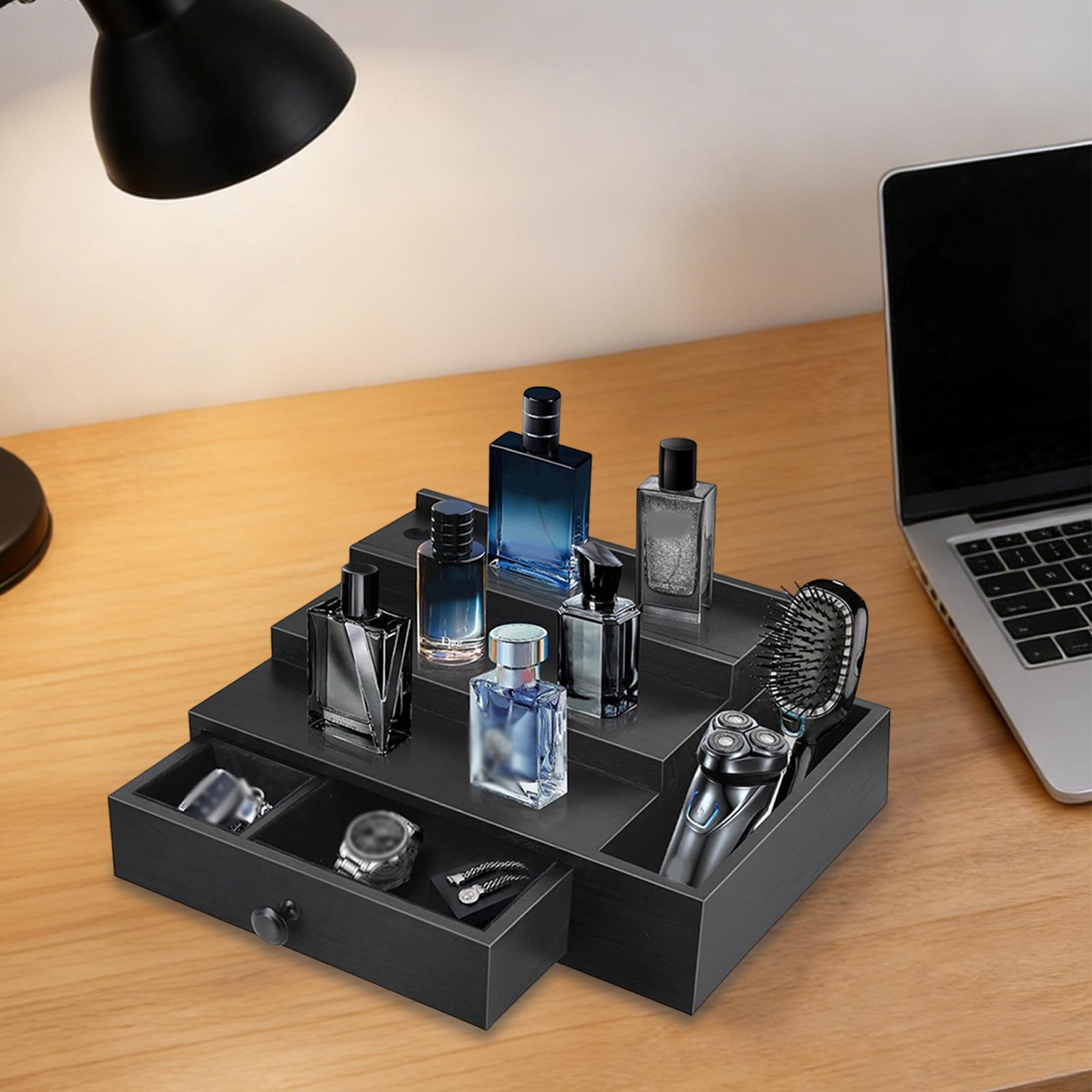 Men'S Accessories Organizer For Wardrobe - ชั้นวางจัดระเบียบขวดน้ำหอมทรงสี่เหลี่ยมคางหมู พร้อมชั้นลิ้นชักบุผ้ากำมะหยี่ สำหรับโต๊ะเครื่องแป้ง ตู้เสื้อผ้า ของใช้ในห้อง และของขวัญ