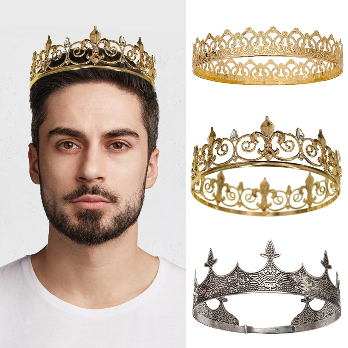 Men Accessories For Party - Royal King Queen Crown สําหรับชาย/หญิงโลหะ Prince