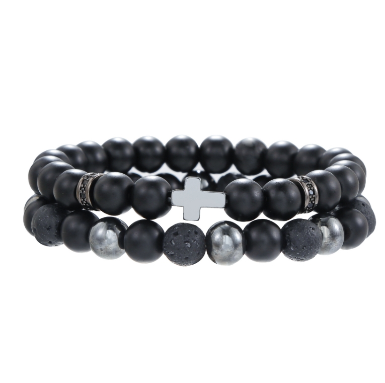 Men Accessories Amazon - Amazon อุปกรณ์เสริมมือหินภูเขาไฟสีดํา gallstone สร้อยข้อมือลูกปัด micro-ชุด zircon